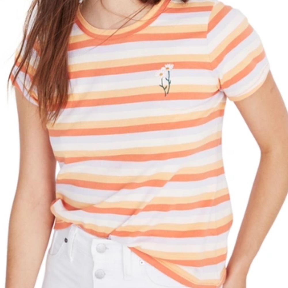 Madewell Orange & Cream Striped Daisy Tee - Short Sleeve